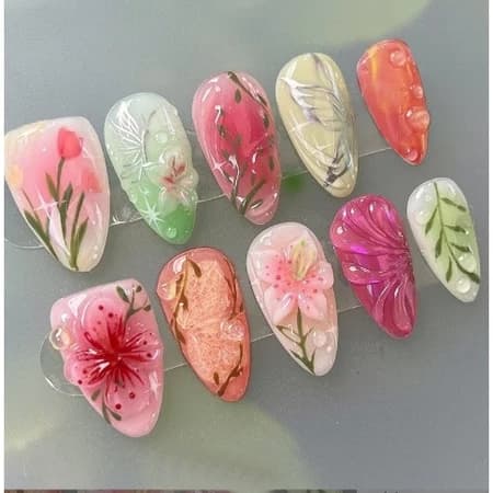 Kuku Palsu 3d Timbul terbaru motif cantik isi 10 pcs nails set lengkap dengan lem