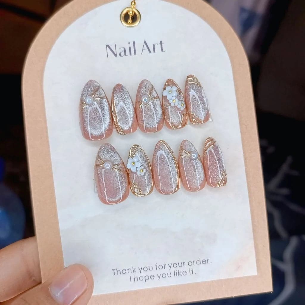 Kuku Palsu Korean Cat Eye Gopekceng Mix Bunga Premium Gratis Lem Gel & Toolkit